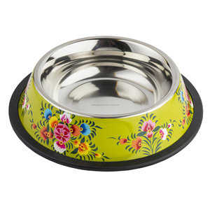 Bol pour chien antidérapant vert citron avec base en caoutchouc Mangeoire pour animaux de compagnie en acier inoxydable peinte à la main pour animaux de compagnie - Product Image 1