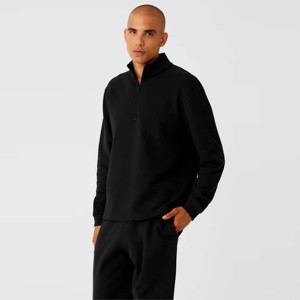 Sweat-shirt à col zippé noir pour homme, manches longues, tricoté, respirant, taille élastique, vêtements de golf - Product Image 5