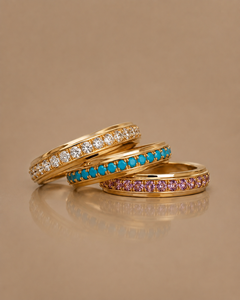 Bague éternité plaquée or avec pierre de naissance - Zircon blanc, turquoise, tourmaline rose, émeraude, bague halo, cadeau pour elle - Product Image 1