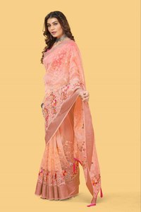 Sari en organza brodé de luxe – Bordure Zari Dori avec pièce de blouse en soie mono - Product Image 3