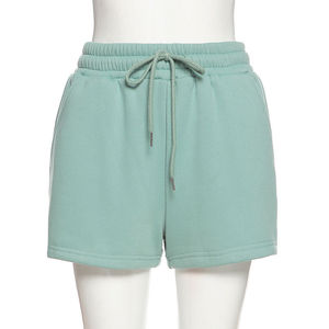 Shorts de sport en molleton de coton pour femme, taille mi-haute, avec cordon de serrage, coupe droite, logo personnalisé - Product Image 1