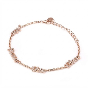 Custom Personalized Name Bracelet 14K Solid Gold HPHT Lab Grown Diamond E-VVS Letter Nameplate Chain Link Bracelet for Friends - Product Image 1