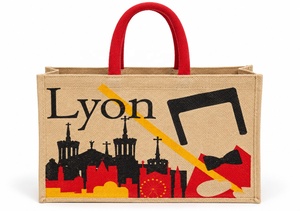 Sac shopping en jute personnalisé avec logo, sac publicitaire réutilisable en gros - Product Image 2