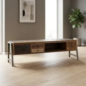 Mueble para TV de Madera Industrial con Base de Metal, Cajones de Almacenamiento y Estante Abierto para Sala de Estar - Product Image 5