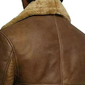 <b>Men's</b> Genuine <b>Leather</b> <b>Jacket</b> Turn-down Collar Formal Style Olive Green Four Pockets Regular Fit Winter Waterproof Windproof - Product Image 2