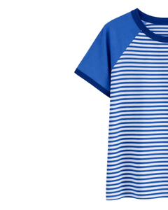 T-shirt Raglan Rayé Bleu et Blanc Personnalisé pour Homme en Coton, Décontracté d'Été, Manches Contrastantes, Col Rond – Fournisseur et Fabricant OEM - Product Image 3