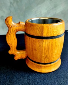 Tasses à bière et à café en bois et acier faites à la main avec plateau, tasses en céramique Viking, cadeau pour les garçons d'honneur - Product Image 4