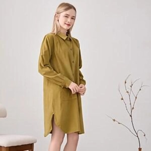 Thick Cotton Corduroy Dress Long Sleeve Tunic Dress Loose Warm Shirt Midi Dress Handmade Plus Size <b>Winter</b> Fall Dress - Product Image 2