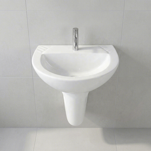 Ensemble de lavabo rectangulaire en céramique de qualité export avec demi-pied - Product Image 1