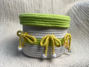 Cesta de Algodón Tejido Multicolor de 8x6 Pulgadas con Tapa de Diseño de Lazo, Organizador de Almacenamiento para Sala de Estar, Bolsa de Regalo de Navidad - Product Image 6