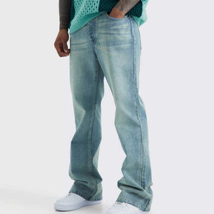 Pantalones Vaqueros de Hombre Premium Vintage Azules Teñidos, Corte Acampanado, Ajustados, Estilo Retro, Lavado Claro, Elásticos de Algodón - Product Image 2