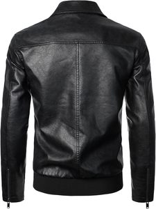 <b>Men</b> Black PU <b>Leather</b> Moto Biker <b>Jacket</b> Zipper Front Turn-down Collar Windproof Regular Sleeve Slim Fit Autumn Style - Product Image 2