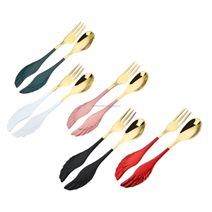 Juego de vajilla de metal inoxidable personalizado al por mayor, cuchara con forma de ala, tenedor con cuchara colorida para café y té para fiestas de bodas - Product Image 1