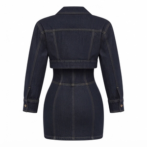 <b>Denim</b> <b>Shirt</b> Dress Set With Turn-down Collar <b>Long</b> Sleeve Mini Length Bodycon High Waist Casual Wear <b>For</b> Autumn - Product Image 4