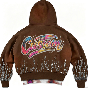 Boxy Dtg All Over Custom Print Full <b>Zip</b> <b>Hooded</b> Sweatshirt Zipper Oversized Heavy Weight 100% Cotton Graphic Drop Shoulder Hoodie - Product Image 3