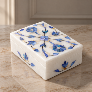 Elegant Modern Rectangle Printed Marble Inlay Floral Pattern Thanksgiving Jewelry <b>Box</b> with Lids for Storage <b>Rings</b> - Product Image 1