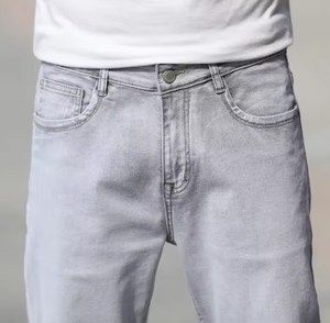 Jeans de Verano para Hombre, Nuevos, Rectos, Holgados, Finos, Informales, Ligeros, de Algodón Elástico, Color Gris Claro - Product Image 4