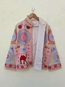 Indian Handmade Camel Motif Suzani Kantha Boho Embroidered <b>Velvet</b> <b>Jacket</b> Kimono Coat Lightweight Beautiful Winter <b>Women</b> Outwear - Product Image 2