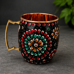 Taza de Cobre Puro Hecha a Mano, Taza de Cobre Blanca Premium Pintada a Mano con Diseño Floral, Taza Decorativa de Cobre para Beber, Taza de Cobre Artesanal Hecha a Mano - Product Image 3