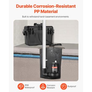 Sistema di Pompa di Emergenza per Pozzetto 2000GPH 0.17 HP con Adattatore 15V, Interruttore a Galleggiante e Monitoraggio 24 Ore su 24, Alta Potenza - Product Image 6