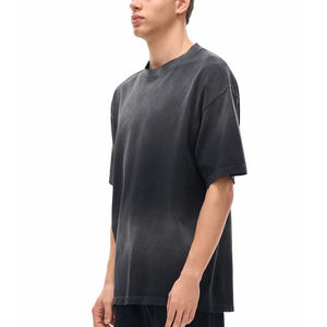 เสื้อยืดผ้าฝ้ายคอกลมแขนสั้นสำหรับผู้ชาย, เสื้อถักผ้าย้อมสีพื้นทรงโอเวอร์ไซส์ - Product Image 2