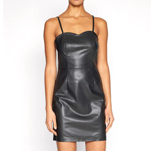 Vestido de Cuero de Oveja hasta la Rodilla con Logotipo Personalizado para Mujer/Vestido de Cuero de Cordero de Alta Costura/Vestido de Nuevo Diseño para Mujer - Product Image 1