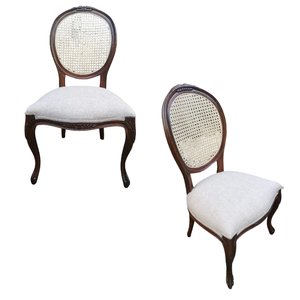 Traditional Wood Garden <b>Chair</b> With <b>Caned</b> Back Upholstered Seat Armless Outdoor Home Dining Furniture - Product Image 2