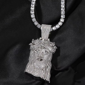 Collier Hip Hop avec pendentif visage de Jésus en moissanite, plaqué rhodium, certifié GRA, style Christian Iced Out - Product Image 4
