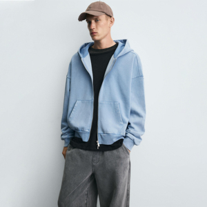 Nueva Sudadera con Capucha Unisex Azul Claro con Cierre, Estilo Casual, de Felpa de Algodón, con Bolsillos, para Invierno, Personalizable con Bordado - Product Image 3