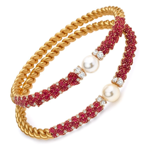 Fashion Matte Ruby Stone Studded Bangles with Zircon and Pearl Accents - Product Image 2