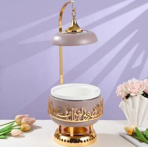 Royal Gold Arabic Calligraphy Stainless Steel Buffet Chafing Dish Hammered Dome Lid <b>Ceramic</b> <b>Knob</b> 20cm Diameter for Hotel - Product Image 6