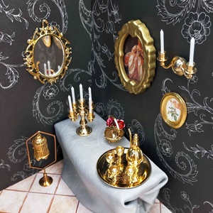 Casa de muñecas en miniatura, habitación de invitados de lujo dorada, 1:12 - Product Image 5