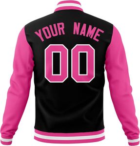 Men's Black and <b>Pink</b> Varsity <b>Jacket</b> with Letter T and Number 00 Front Print Preppy Style Regular Fit - Product Image 2