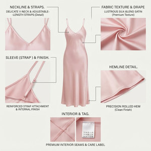 Elegante Camisón Térmico de Satén Rosa con Cuello en V, Sin Mangas, Tallas Grandes, Largo hasta la Rodilla, Color Sólido, Ropa de Dormir para Mujer, Cintura Elástica - Product Image 6