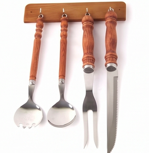 <b>Wood</b> Handle Stainless Steel Flatware <b>Set</b> With Spoon Fork Knife For Catering <b>Kitchen</b> Use Traditional Design Dishwasher Safe - Product Image 1