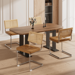 Set di 4 Sedie da Pranzo Moderne Stile Mid-Century Breu in Rattan Naturale con Schienale in Legno Massello per Cucina, Soggiorno e Sala da Pranzo - Product Image 4