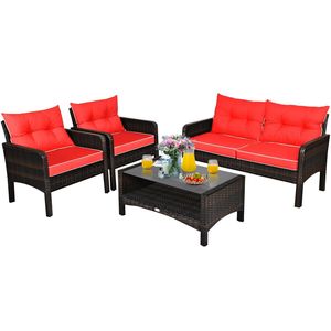 Set Divano da Esterno in Rattan a 4 Pezzi Combinabile Liberamente con Cuscini e Tavolino da Caffè - Product Image 1