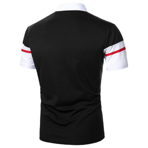 Polo homme à manches courtes, color-block, 100% coton, style décontracté, gris, blanc, noir, design rayé. - Product Image 3