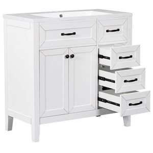 Mobile Bagno Bianco da 36 Pollici con Lavabo Integrato, Struttura Solida in MDF e Cassetti - Eleganti Mobili Bagno - Product Image 4
