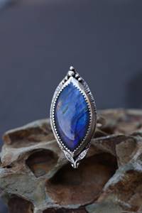 Marquise Labradorite Statement Ring – Gothic Filigree Blue Flash Gemstone Ring Handmade Silver Ring <b>Gift</b> For Her - Product Image 6