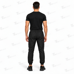 Men's Black Windbreaker Trouser Elastic Waist Casual <b>Joggers</b> Breathable Midweight <b>Nylon</b> Pants Right Leg Logo Autumn Wear - Product Image 4