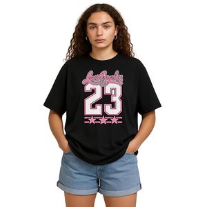 T-shirt femme surdimensionné à imprimé vintage, coton noir, streetwear, manches courtes, col rond, décontracté, à porter au quotidien - Product Image 1