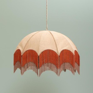 Lustre suspendu rétro en raphia naturel tressé à la main avec pompon et franges festonnées vert ombré - Product Image 4