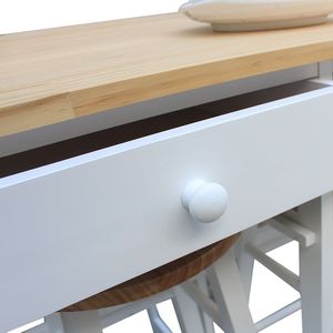 Carrello da Pranzo Pieghevole Semicircolare in Legno Massello con 2 Sgabelli Gratuiti Bianco YJ Isole e Carrelli da Cucina - Product Image 4