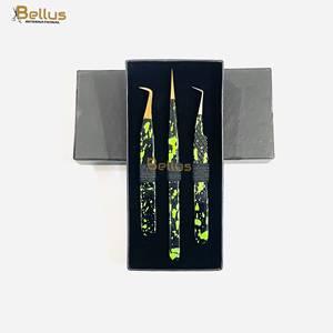Pince à cils professionnelle de luxe double ton Jaune Noir en acier inoxydable 90, outil d'extension de cils à forte adhérence et durable - Product Image 2