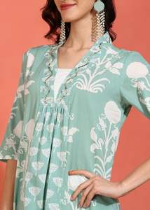 Ensemble Anarkali Kurta Dupatta en coton à imprimé floral, col en V, manches trois quarts, pour femmes, été, ethnique, décontracté, séchage rapide, protection solaire - Product Image 6