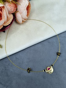 Luxury Gold Crescent Moon Pendant <b>Necklace</b> with <b>Ruby</b> Red Stone Minimalist Fashion Jewelry Elegant Daily Wear <b>Necklace</b> Set - Product Image 1