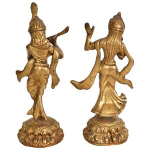 Sculpture en laiton de 7 pouces faite à la main de Radha Krishna pour les cadeaux fabriqués en Inde - Product Image 2