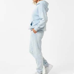 Ensemble de survêtement pour femme en molleton 100% coton, uni, délavé à l'acide, brodé, style urbain, pour le sport et le jogging, vente en gros - Product Image 5