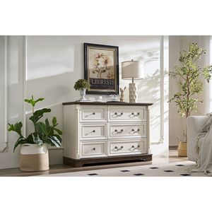 Farmhouse Style Wooden Rustic 6-Drawer Dresser <b>Chest</b> Organized <b>Storage</b> for Bedroom Living - Product Image 2